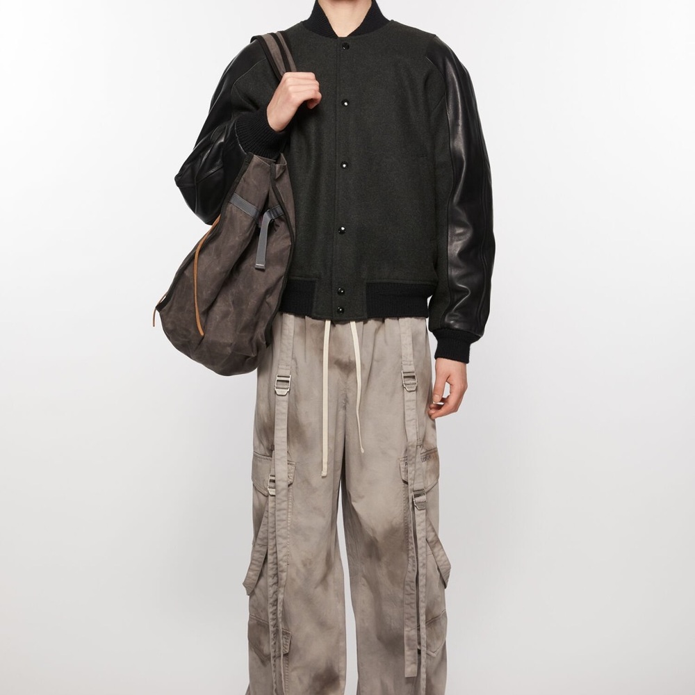 Acne Studis Gray Bomber Jacket with leather sleeves